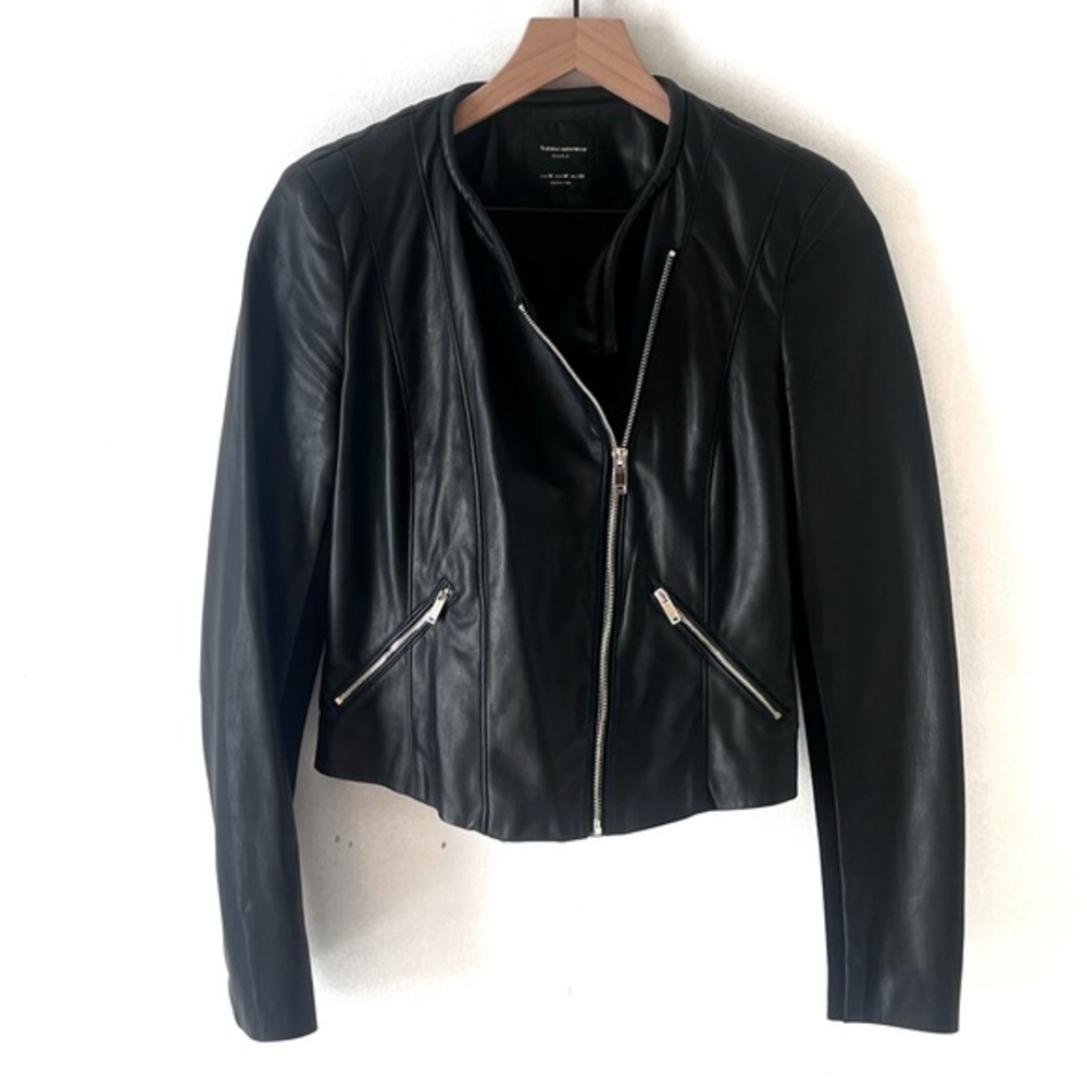 Zara Black Faux Leather Crop Jacket size M